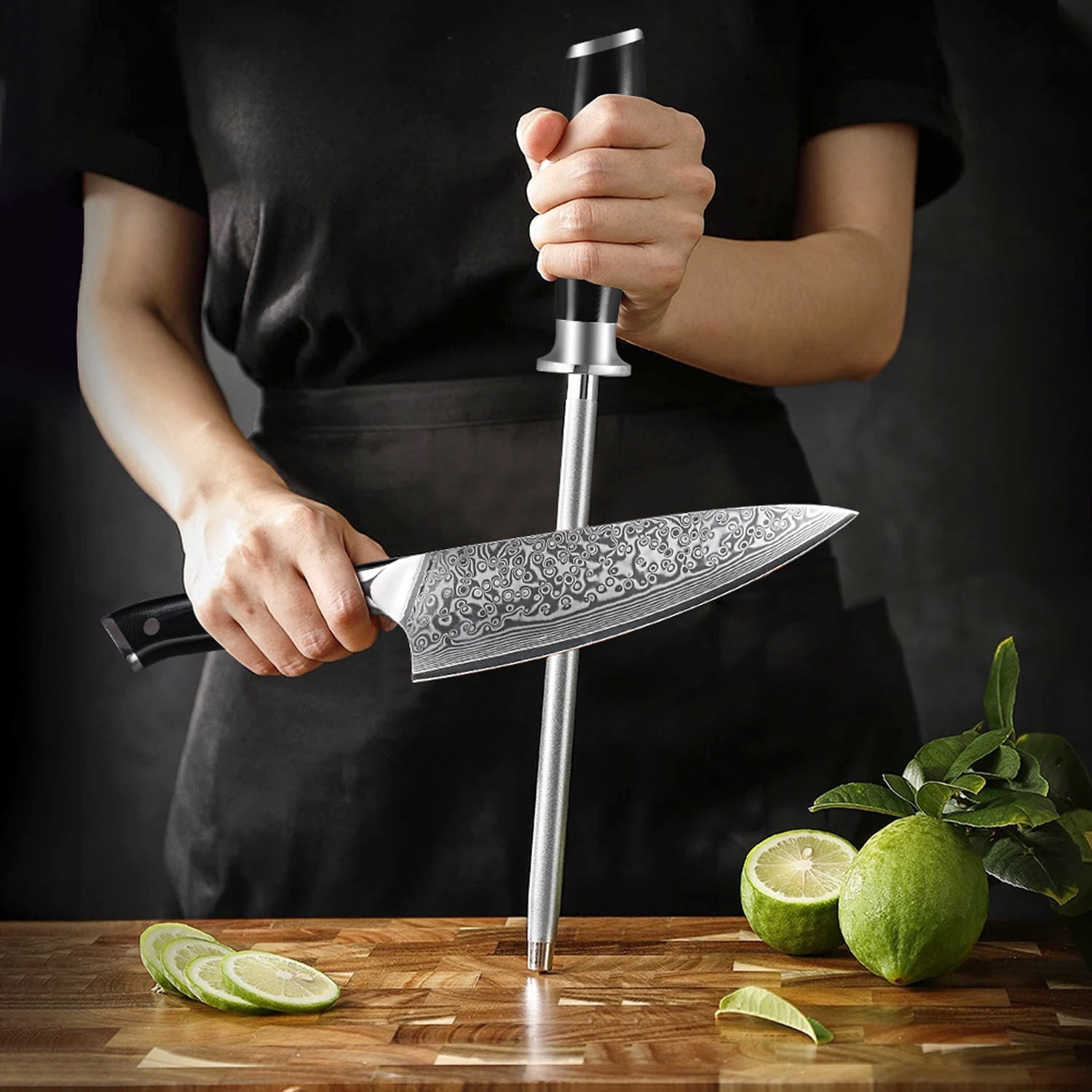 TURWHO 9inch Diamond Sharpener Rod Kitchen Chef Knife Sharpening Rod Stick Bar