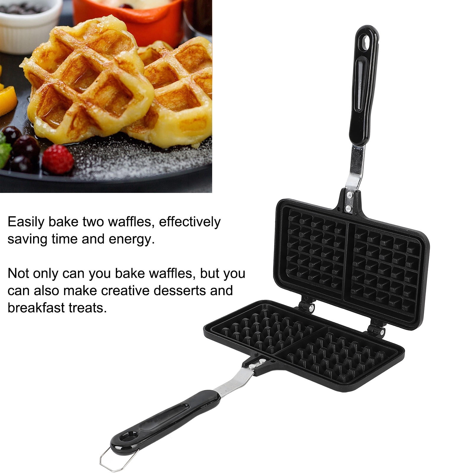 BIMZUC Double‑Headed Stovetop Waffle Maker – Non‑Stick Aluminum Pan, Even Heating, Compact & Versatile for Breakfast & Desserts
