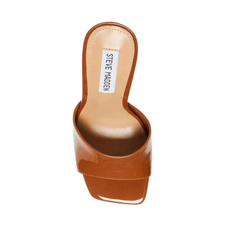 Steve Madden SIGNAL Cognac Patent Square Open Toe Heeled