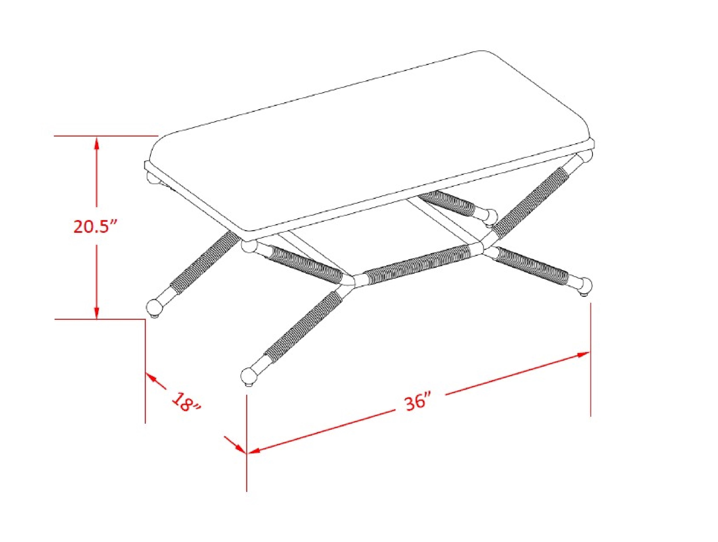 Linon Winther X Frame Bench or Ottoman, Rope Wrapped Metal Legs with Natural Linen Fabric