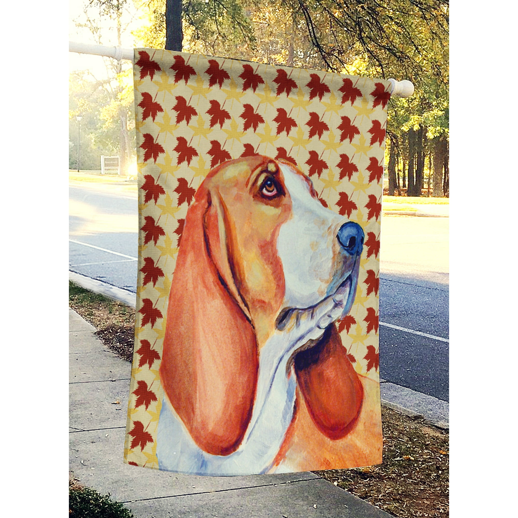 Carolines Treasures LH9107CHF 28 x 40 In. Basset Hound Fall Leaves Portrait Flag Canvas- House Size