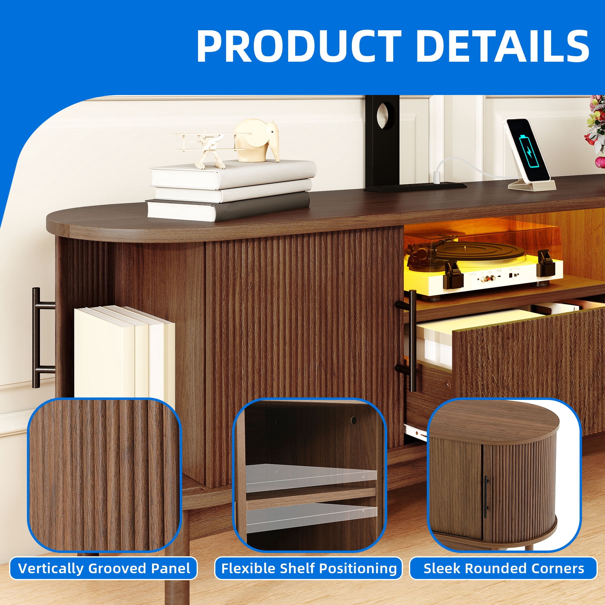 Uforic Modern TV Stand for 32-70 inch,Entertainment Center with LED Light& Door,Media Console Table