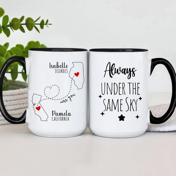 Always Under the Same Sky Coffee Mug | Personalized Long-Distance Mug, Bestie Birthday Gift, Custom Names/States