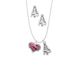 thumbnail image 2 of Delight Jewelry Silvertone Hot Pink Tiger Print Heart Silver tone Zig Zag Christmas Tree Charm Necklace and Stud Earrings, 2 of 4