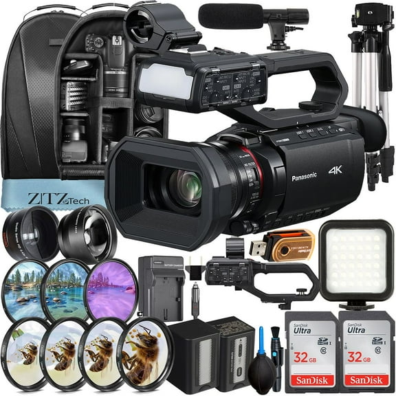 Panasonic HC-X2100 Camcorder UHD 4K with 2 Pack 32GB SanDisk Memory Card   Backpack   LED Flash   Widgeangle   ZeeTech Accessory Bundle
