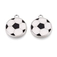 thumbnail image 3 of Eco-Friendly Alloy Enamel Hollow Pendants Sports Charms Flat Round with Football Pattern Platinum White 24x20x2.5mm Hole: 3mm, 3 of 4