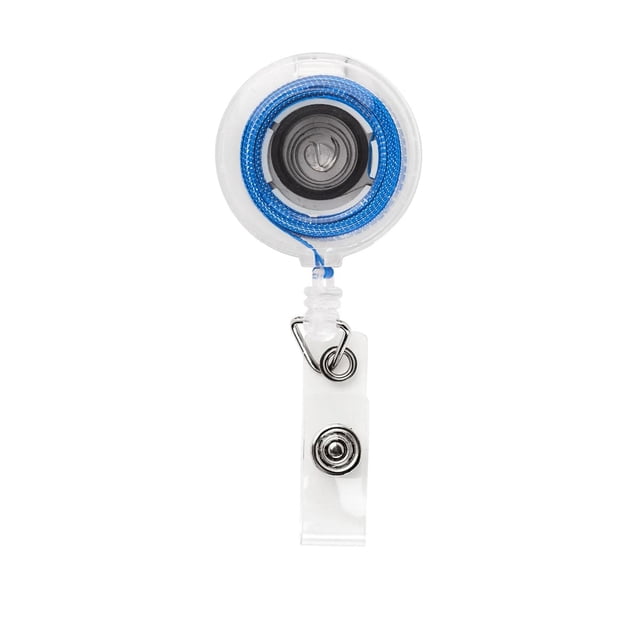 Porta Gafete Retráctil con Clip y Flexómetro de 100 cm | Plástico 3.8x9 cm azul 3.8 x 9
