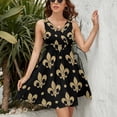 thumbnail image 3 of Gold & Black Fleur De Lis Sleeveless Dress Women Summer Evening Dresses Ladies Sundress, 3 of 7