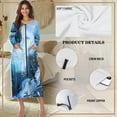 thumbnail image 6 of Xoenoiee Blue Marble Print Robes for Women Zipper Front Bathrobe Long Sleeve House Coat Long Nightgown With Pockets Soft Loungewear, Size S, 6 of 7