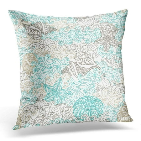 Boho Shell (CMFUN Blue Aquatic with Sea Shells and Waves in Boho Style White Beach Pillow Case Pillow Cover 18x18)