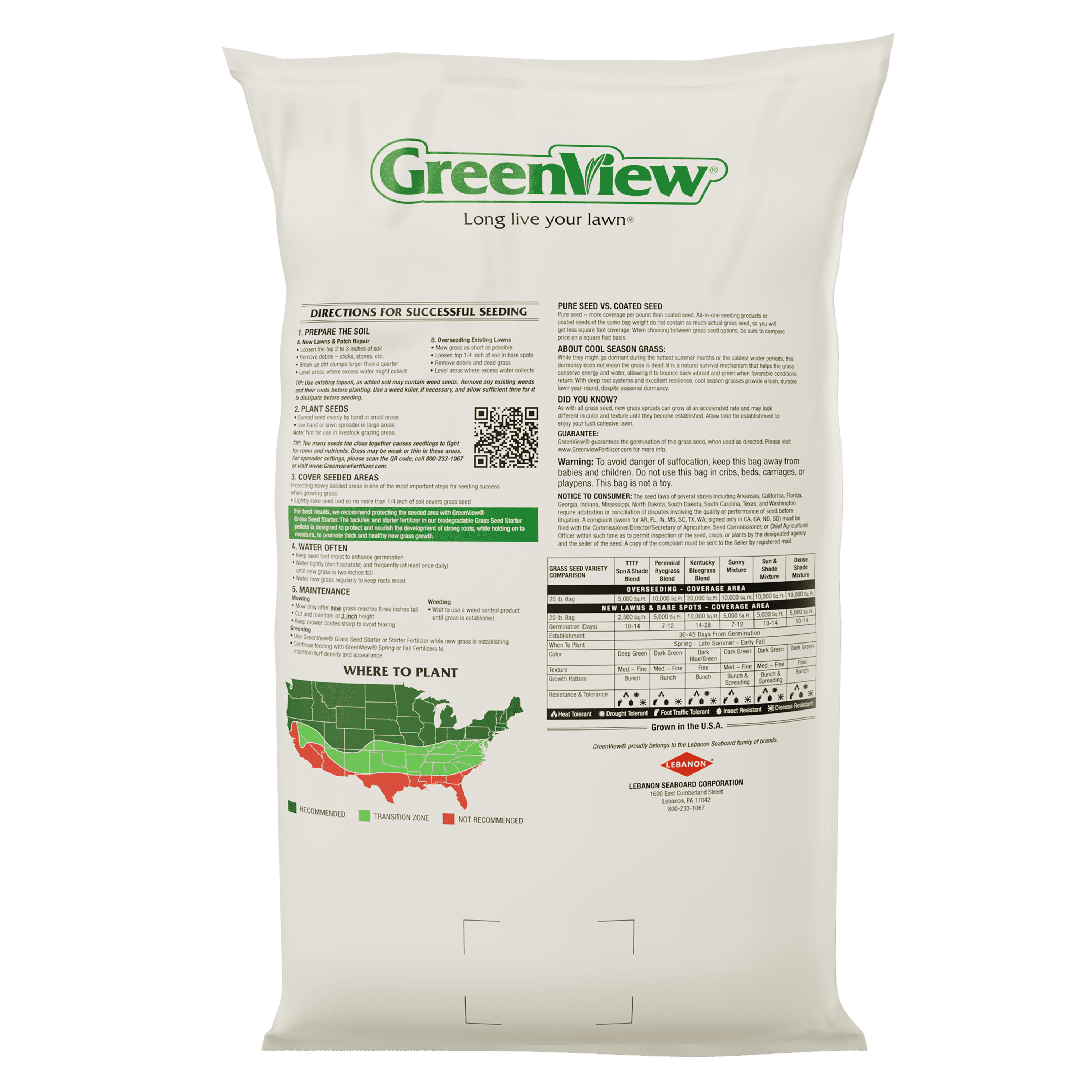 GreenView Pure Grass Seed Sunny Mixture, 20 lb. Bag – Covers up to 10,000 sq. ft.