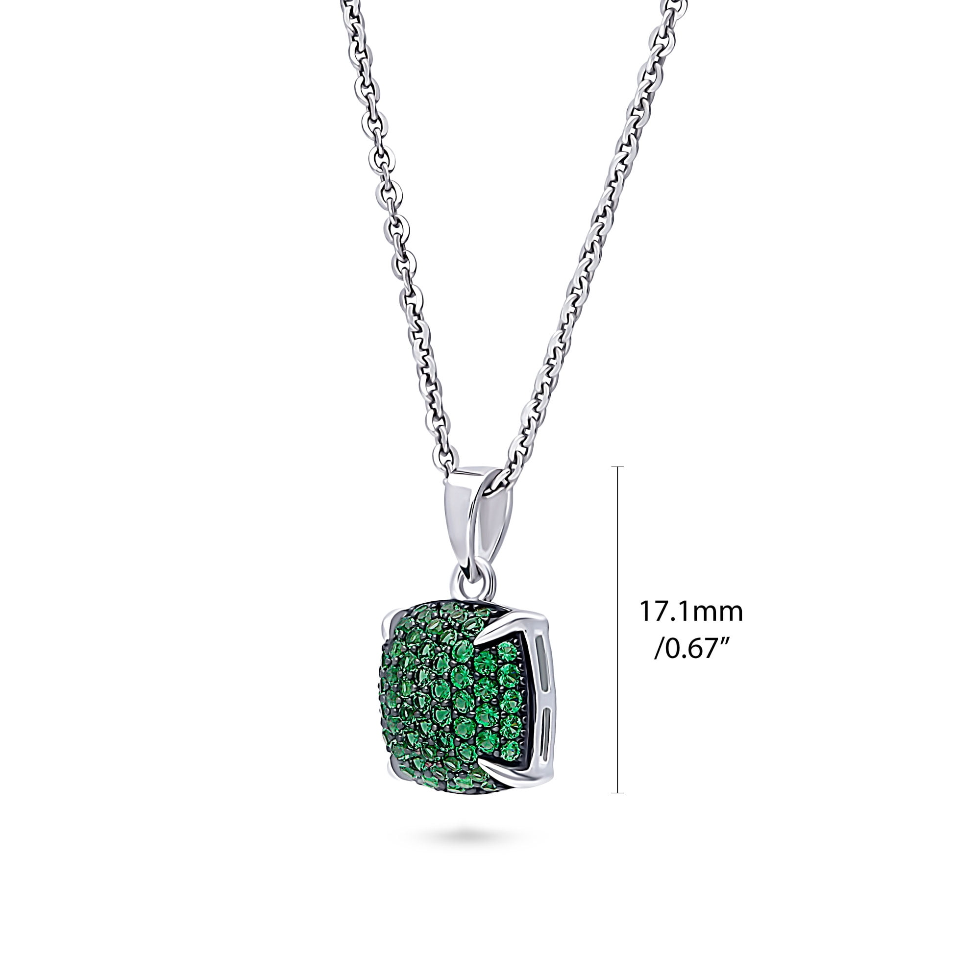 BERRICLE Sterling Silver Square Cubic Zirconia CZ Fashion Necklace and Earrings Set for Women, Rhodium Plated, Green