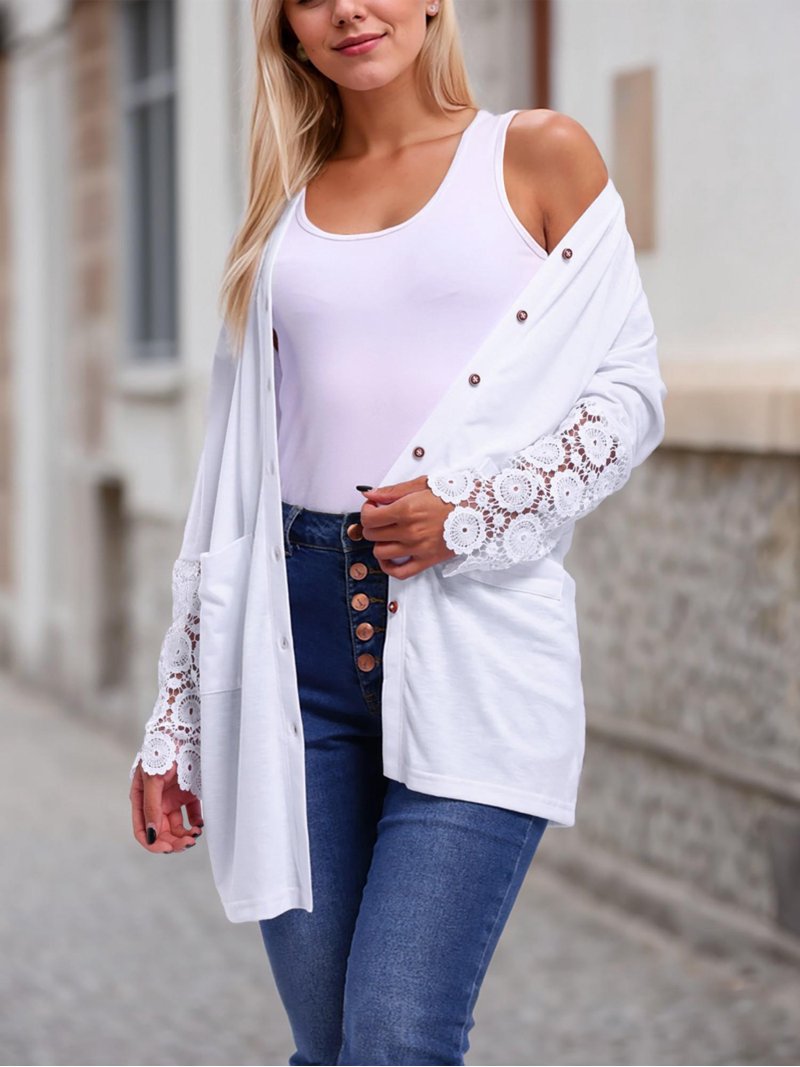 VOIANLIMO Women's Lightweight Open Front Cardigan - V-Neck Button Down Casual Sweater