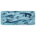 thumbnail image 1 of Shark Kitchen Mat, Inhabitants of Ocean Mammals Whales Dolphins Octopus Jellyfish Starfish Waves Image, Plush Decorative Kitchen Mat with Non Slip Backing, 47" X 19", Blue, by Ambesonne, 1 of 1