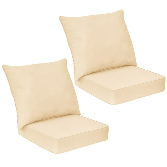 Gymax 2PCS Deep Seat Chair Cushion Pads Set Indoor/Outdoor w/ Rope Belts Beige