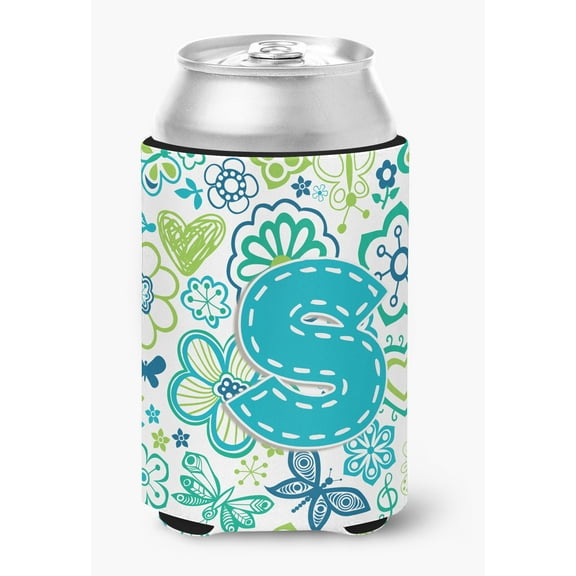 Letter S Flowers and Butterflies Teal Blue Can or Bottle Hugger