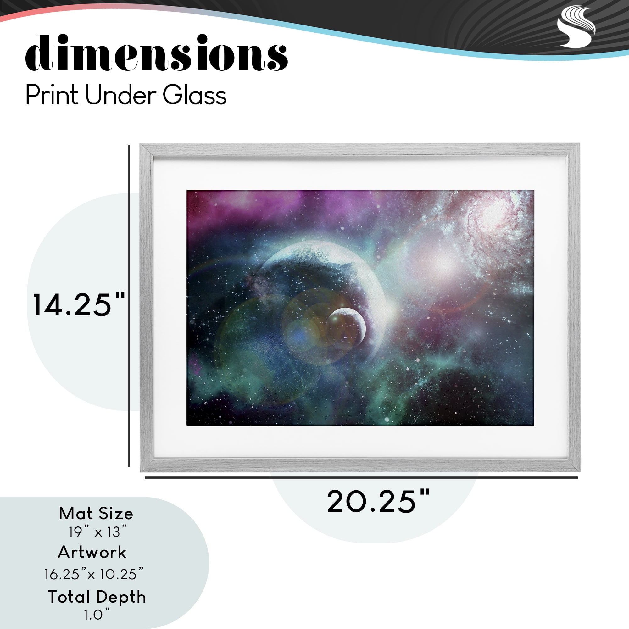 Eclipsing Cosmos Planets Gray Framed Print Under Glass, design by Ali Chris