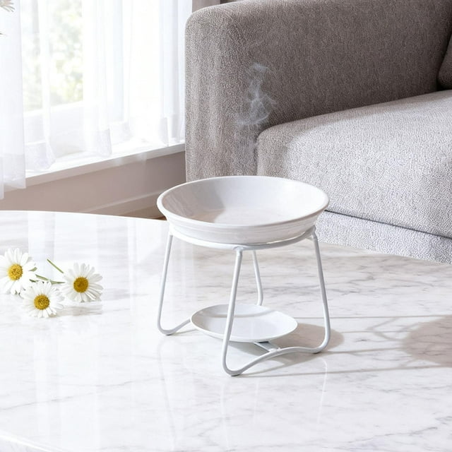 Quemador de Aceite Difusor de Cerámica Y Hierro con Portavelas Fundidor de Cera Aromática para Hogar Y Relajación Adecuado para Dormitorio Sala de Est Blanco