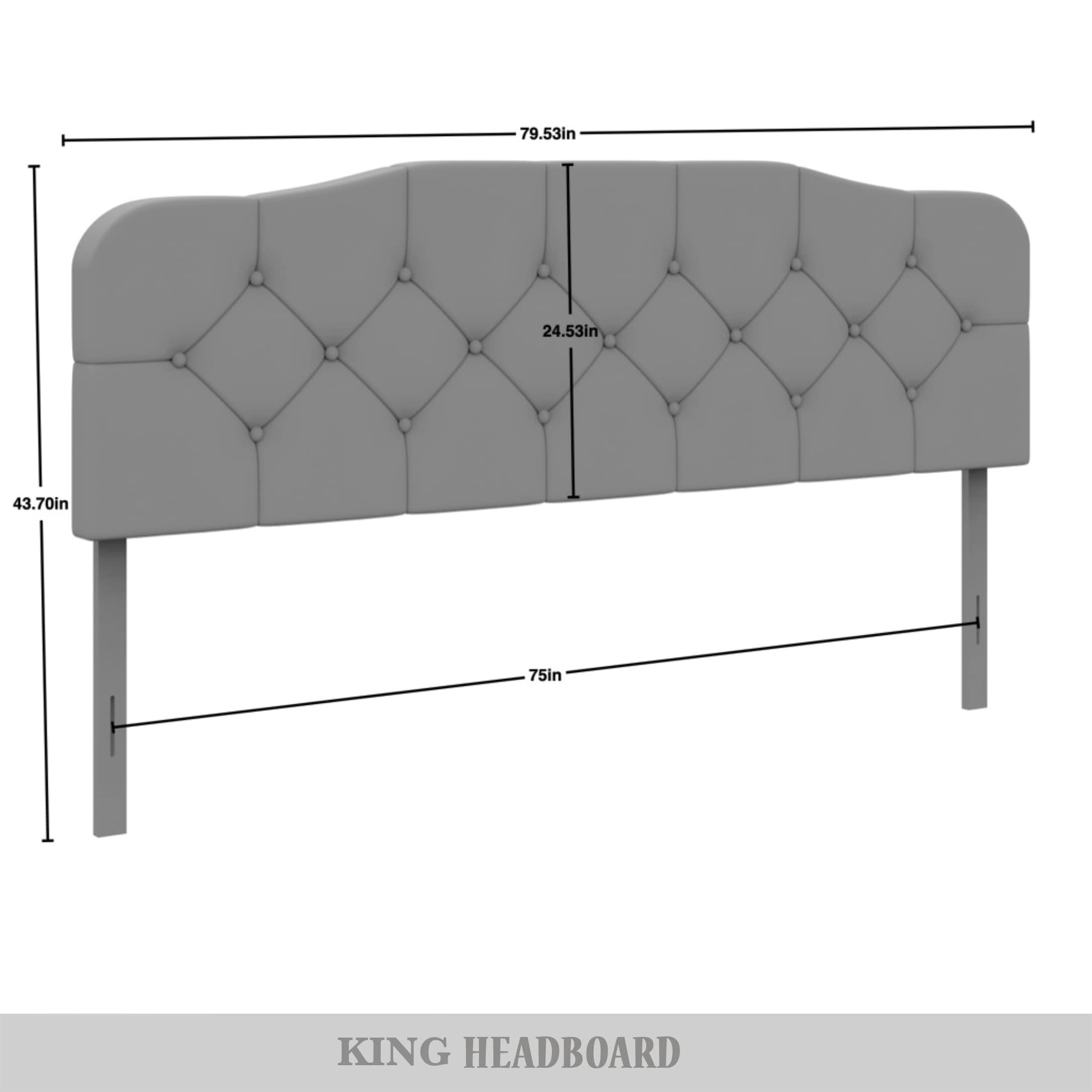 Castle Place Modern Button-Tufted Linen King Upholstered Headboard, Light Grey