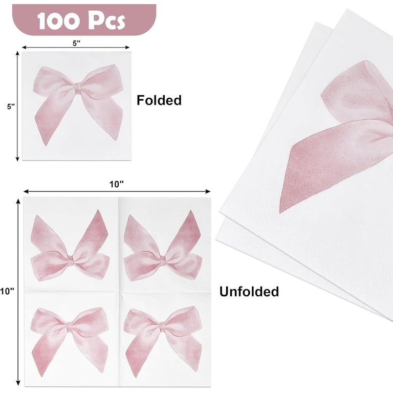 40PCS Bow Napkins Pink White Checkered Disposable Pink Dinner Napkins Bachelorette Party Bow Theme Party Decorations Bridal Engagement Baby Shower Coquette Cute Supplies Girls Birthday Decor