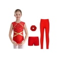 thumbnail image 2 of Hansber Gymnastics Leotard for Girls with Shorts Athletic Leggings Dance Unitard Sleeveless Figure Skating Training Suit Red 14, 2 of 7