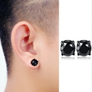 Mimeng Fine Jewelry Male CZ Black and Clear Diamond Stud Earrings, 8mm