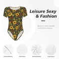 thumbnail image 4 of Pofeuu Fall Daisy Leaf Nuts Print Short Sleeve Body Suits Women Round Neck Bodysuits for Women Onesie Adult Set Body Suit-Large, 4 of 7