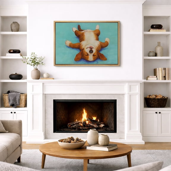 Framed Canvas Print Puppy Wall Art Animal Modern Decorative for Living Room Bedroom - 16"x24" NATURAL