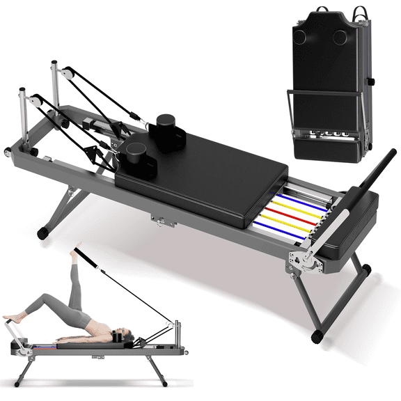 Vacmaster 77.9in Foldable Pilates Core Reformer with 300Lbs Capacity, Adjustable Core Training Bed,yoga studio same commercial fitness equipment,for Beginners & Pro Workouts,black