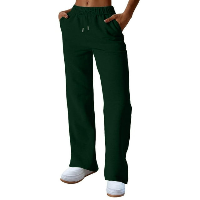 Yuyuzo Womens Sweatpants Casual Drawstring Solid Color Fleece Lined Fall Spring Elastic Waist Trousers with Pockets