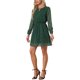 thumbnail image 4 of Vestido de fiesta de mujer Inspire Chic con estrellas doradas, escote en V, mangas largas, corte acampanado, A-line, talla XS, verde oscuro-estrellas, 4 of 6