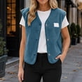 thumbnail image 6 of Women's Sherpa Fleece Vest V Neck Button Down Sleeveless Gilet with Pockets Loose Fit Casual Cozy Warm Layering Outerwear Fall Winter Blue, 6 of 8