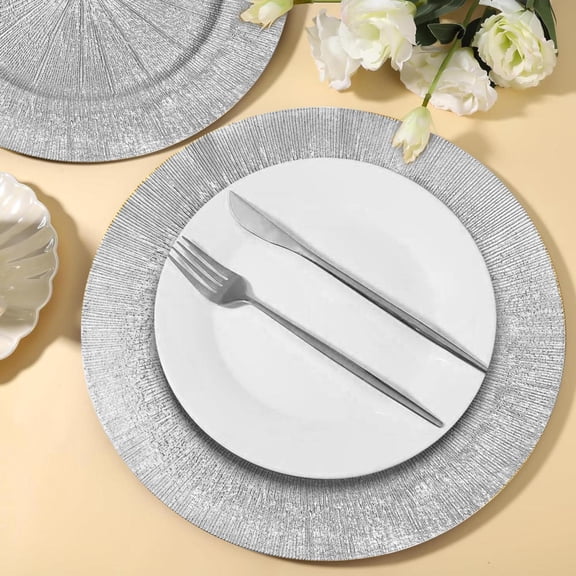 100Pcs Silver Charger Plates Bulk Round Plastic Dinner Charger Serving Plates for Wedding Chargers Plate for Tabletop Decor Christmas,13in(100pcs-Silver)