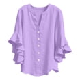 thumbnail image 3 of PiGOGI Girls Ruffle 3/4 Sleeve V-Neck Button Down Top Solid Color Soft Casual Blouse for Kids Purple 9Years, 3 of 8