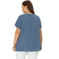 thumbnail image 4 of GRACE & GRANDEUR Blouse Femme Grande Taille Décontractée Col en V Manches Courtes Chambray Bleu Foncé 3X, 4 of 6
