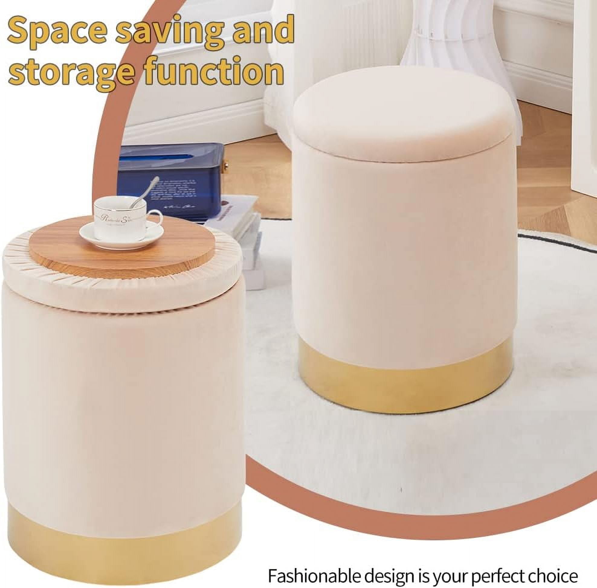 Mxfurhawa Velvet Storage Ottoman Multipurpose Footrest Stool for Living Room & Bedroom(Champagne)