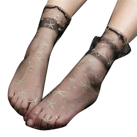 

Women Girls Nylon Star Grid Chic Mesh Socks Girls Transparent Sheer Thin Ankle Gauze Stockings
