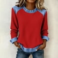 thumbnail image 4 of Camisetas de Manga Larga para las Mujeres Loose Fit Color Sólido Blusa de Cuello Redondo Top Suave Casual, 4 of 6