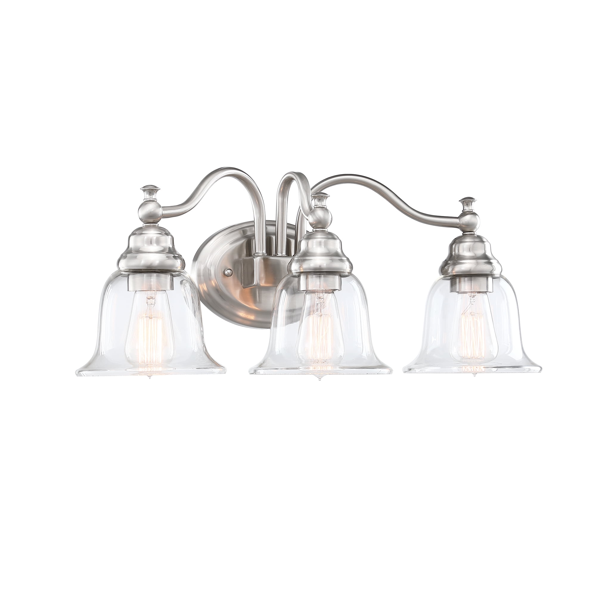 3-Light 22.83" Traditional Bathroom Vanity Light over Mirrors Brushed Nickle Vanity Lights for Bathroom with Trumpet Glass Shade