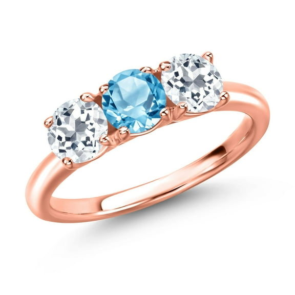 Gem Stone King 18K Rose Gold Plated Silver Swiss Blue Topaz and White Topaz Engagement Ring for Women | 1.85 Cttw | Round 5MM | Gemstone November Birthstone | Size 9
