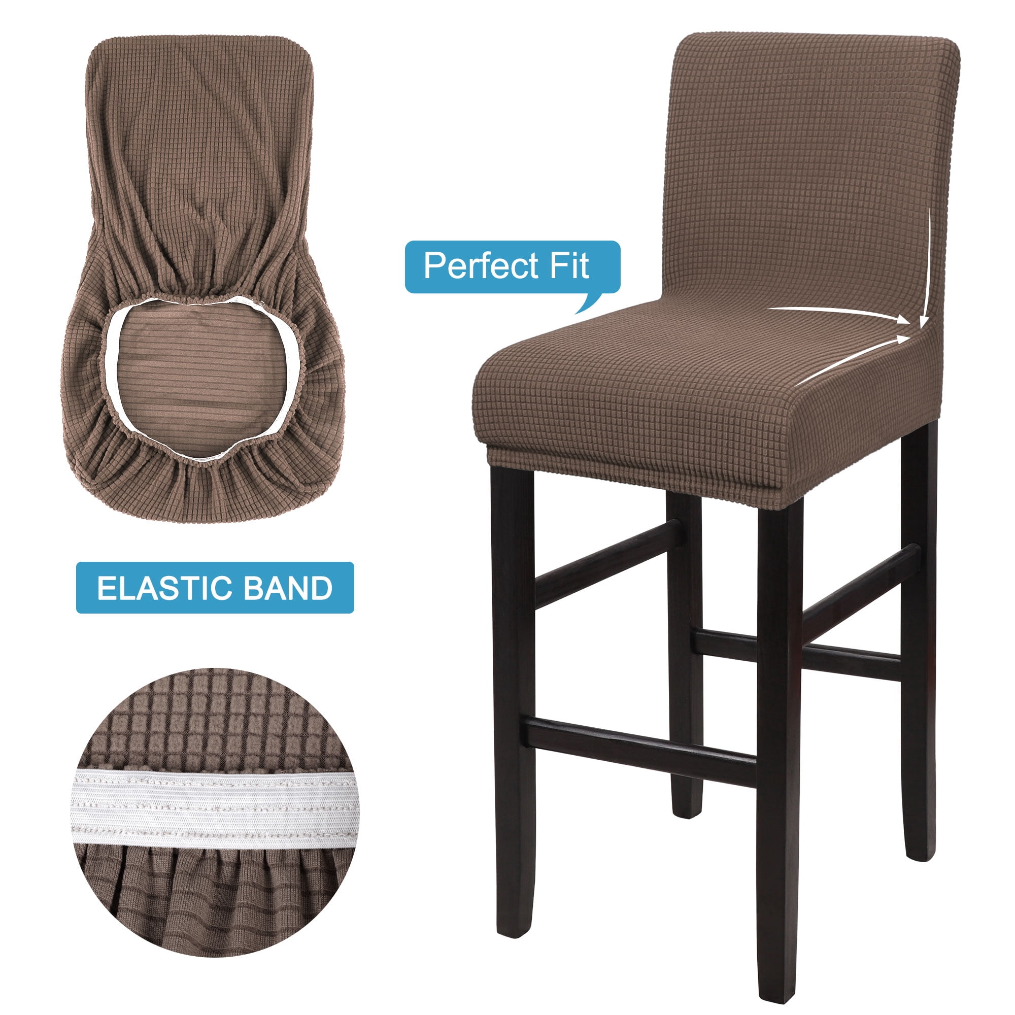Unique Bargains Polyester Stretch Bar Stool Covers Elastic Band Mid Back Chair Slipcover Light Brown 1 Pc