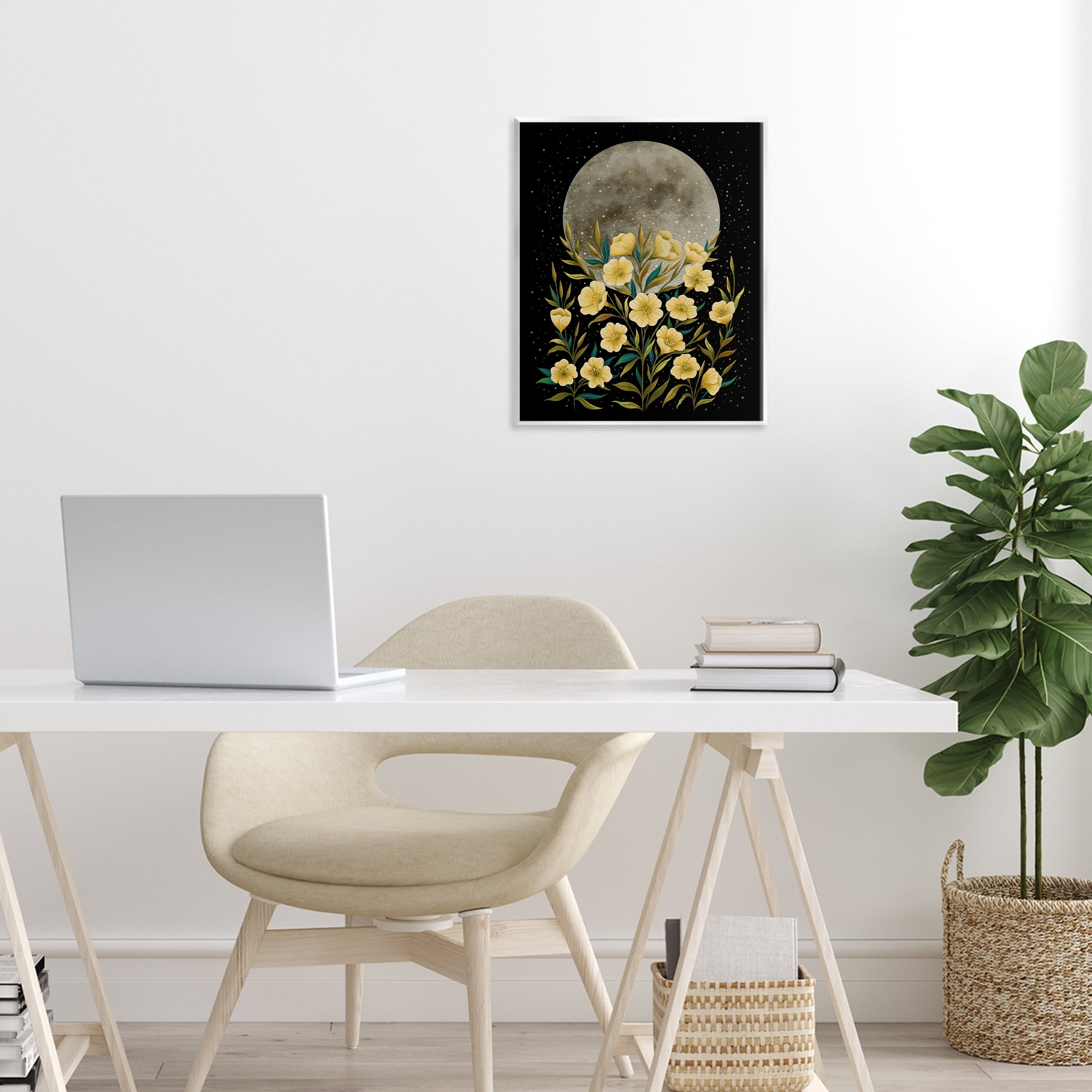 Stupell Industries Moon Greeting Yellow Flowers Wall Plaque Art, design by Episodic Drawings