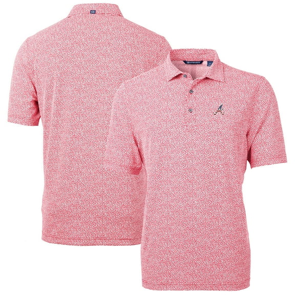 Men's Cutter & Buck Red Atlanta Braves Americana Logo Virtue Eco-Pique Botanical Recycled Polo