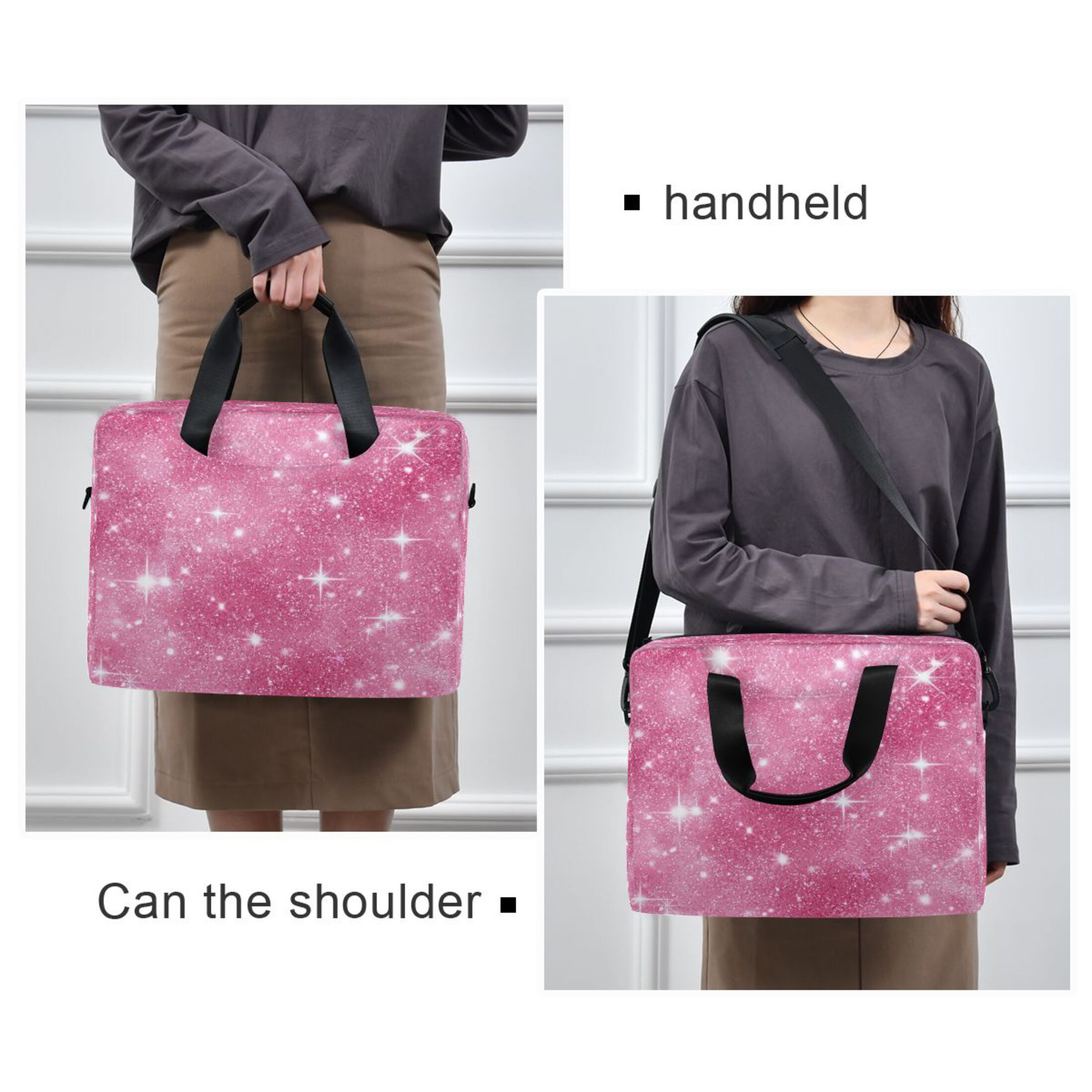 16" Laptop Tote Bag Laptop Sleeve Case Computer Briefcase for Work & Travel Pink Glitter Background