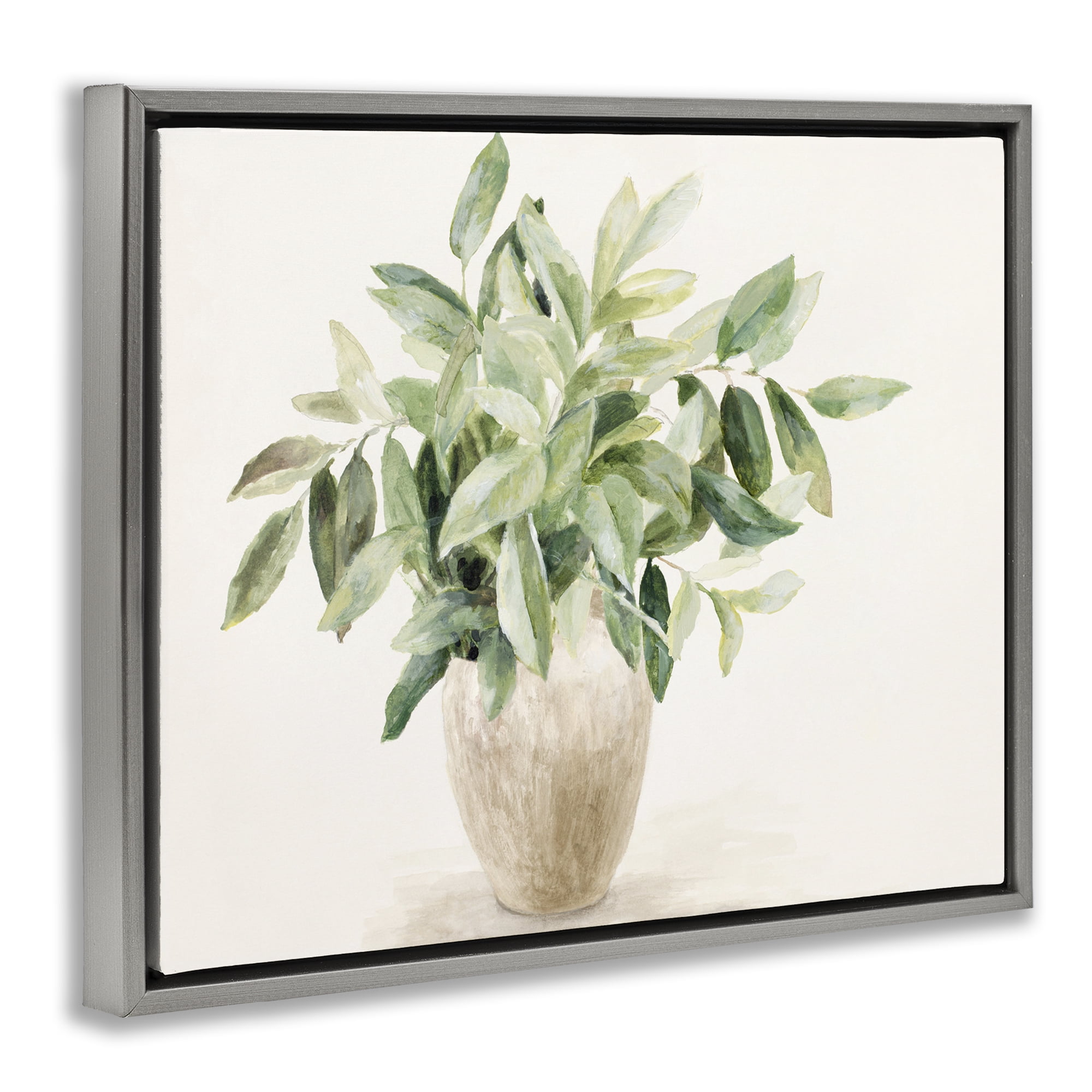 Stupell Industries Neutral Potted Plant Botanical & Floral Painting Gray Floater Framed Art Print Wall Art, 31 x 25