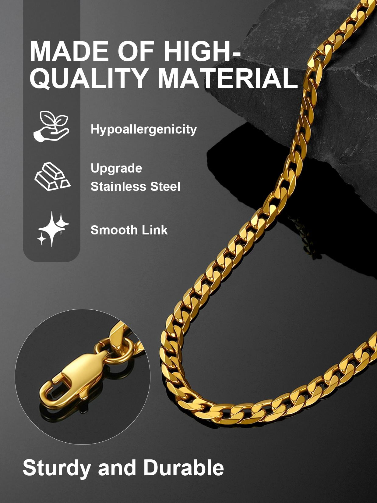 ChainsProMax Mens Curb Chain Necklace 6MM Width 14" Length Hip Hop Jewelry 316L Stainless Steel Gold Plated