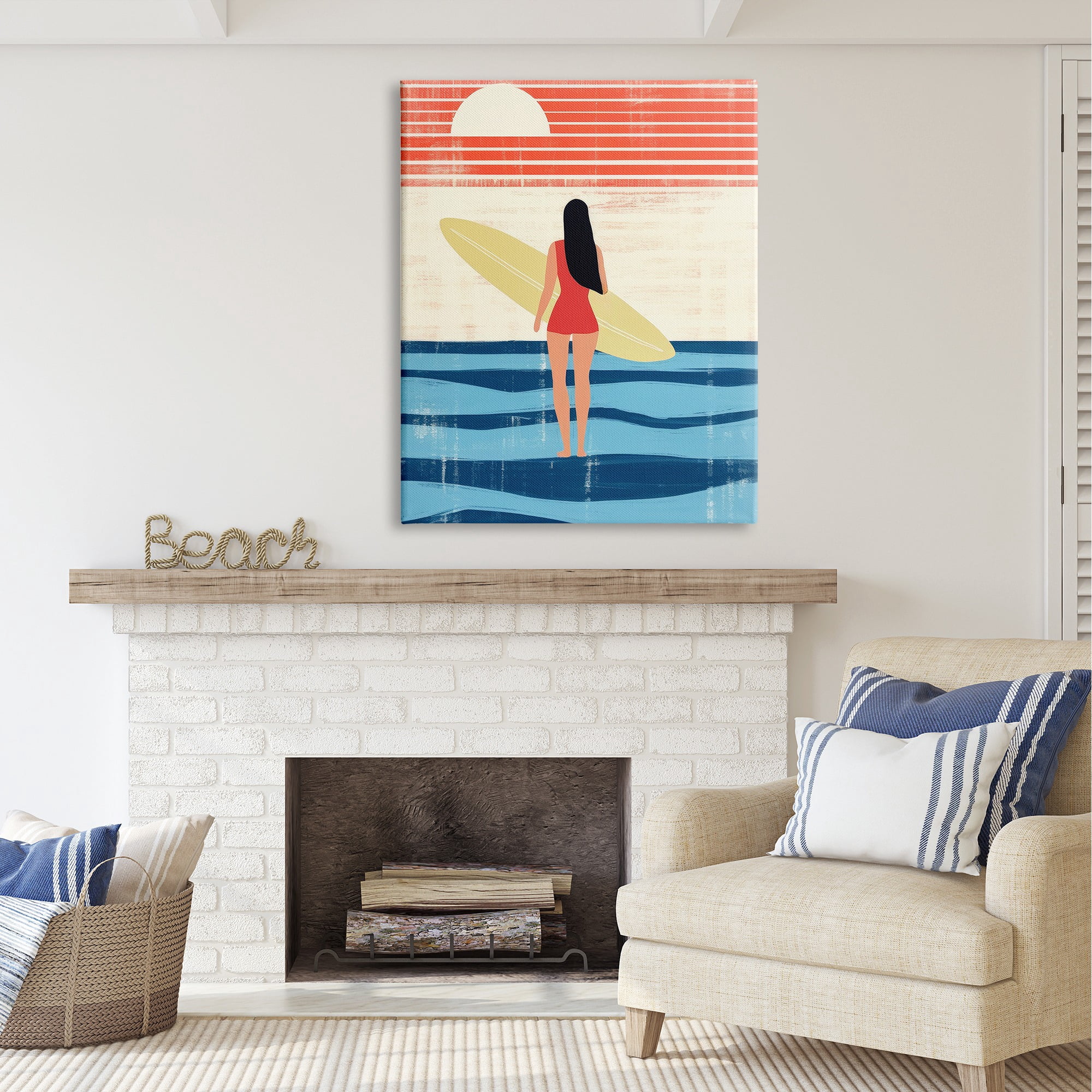 Stupell Industries Rustic Surfer Girl Abstraction Abstract Painting Gallery Wrapped Canvas Art Print Wall Art, 36 x 48
