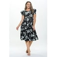 thumbnail image 3 of Women's Short Puff Sleeve Midi Floral Cocktail Flare Tea Party, Formal and Casual Dresses(Black Grey Small-Medium Size), 3 of 5