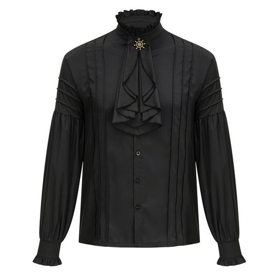 Yokua Medieval Shirt Unique Collar and Long Sleeves Button Men Gothic Shirt Top