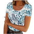 thumbnail image 2 of Xysaqa Hauts pour Femmes à Manches Courtes Col Rond T-Shirt Basique Ajusté en Maille Côtelée Haut de Sortie Mode 2025 T-Shirt Imprimé Blouse Tenues d'Été Vert S Économies d'Été, 2 of 4